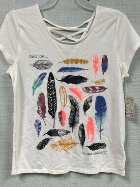 multi-color feather graphic girls t-shirt Bohemian, artsy, & carefree aesthetic